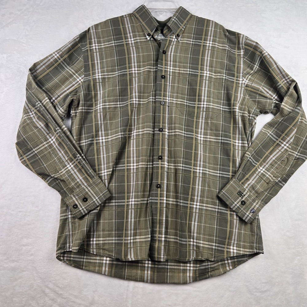 Cutter & Buck Men's Green Brown Yellow Plaid‎ Button Down Shirt Size Large